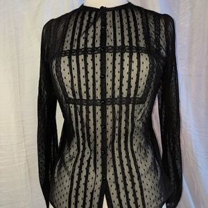 Black sheer polka-dot shirt